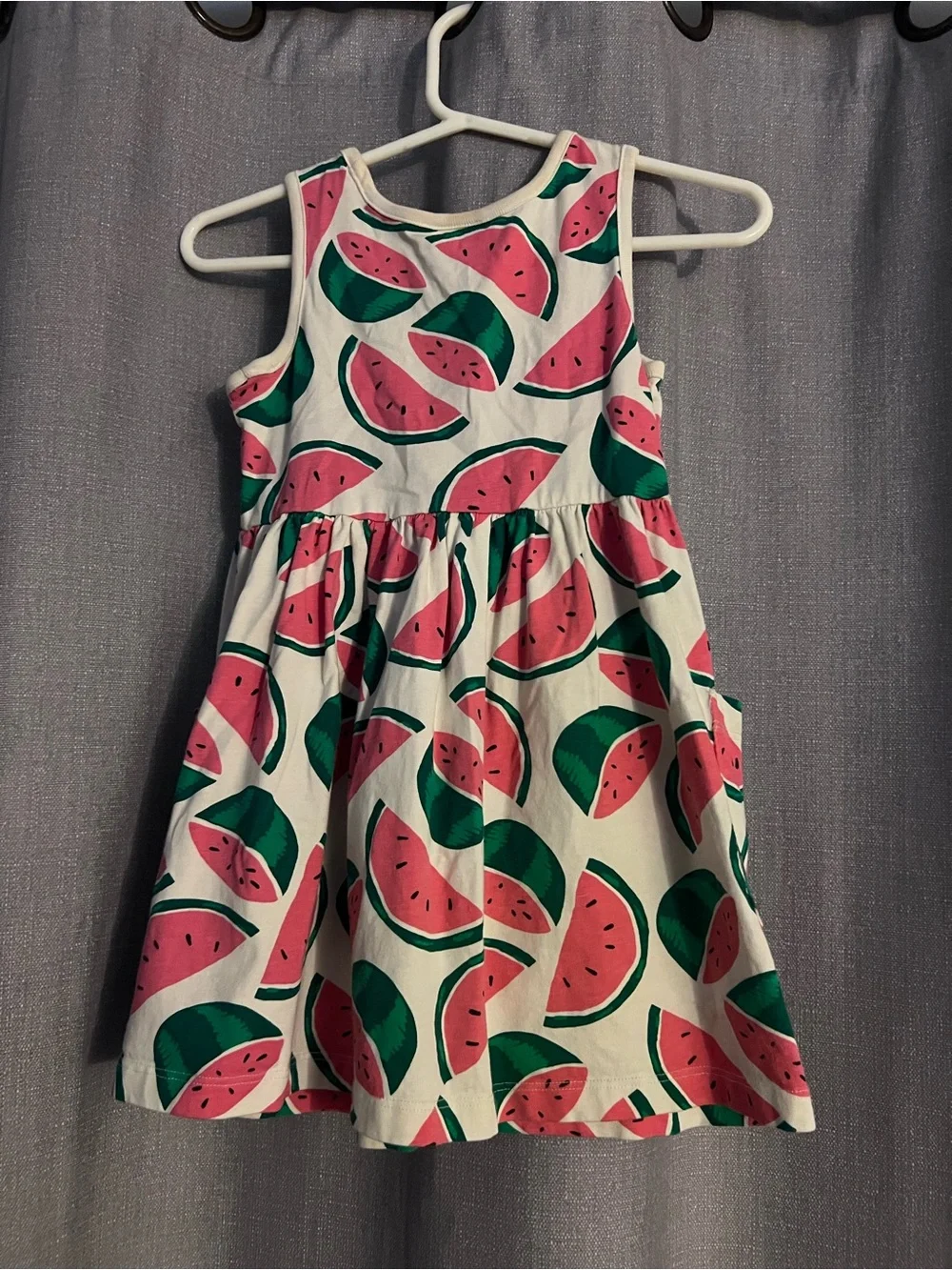 Hanna Andersson White Dress with Pink & Green Watermelon Print